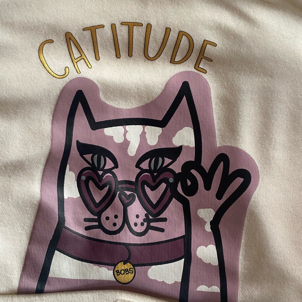 Skechers Catitude Cream and Pink Cat Graphic Tee